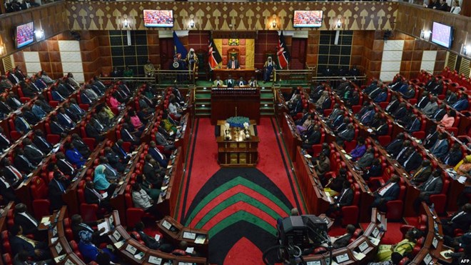 FILE - The Kenyan parliament is seen, as President Uhuru Kenyatta addresses two Houses — the Senate and the National Assembly in Nairobi, March 26, 2015.